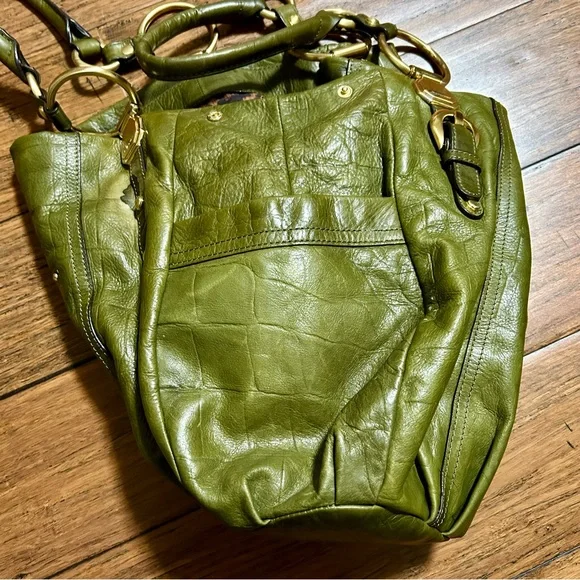 B Makowsky Olive Green Leather Hobo Bag Purse - Picture 8 of 14